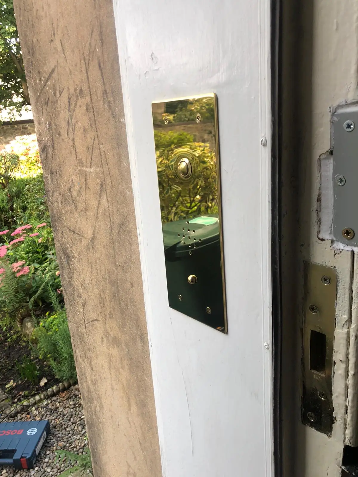 Smart brass residential door entry intercom in Edinburgh home. Installed by Safe Simple Secure